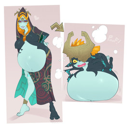 belly big_belly blue_body blue_skin breasts clothing feet female female_humanoid fused_shadow hair headgear headwear huge_belly humanoid_feet hyper hyper_pregnancy orange_hair plantigrade pregnant pregnant_female pregnant_humanoid red_eyes solo transformation yellow_sclera hellbrain nintendo the_legend_of_zelda twilight_princess midna midna_(true_form) humanoid imp twili 2023 hi_res