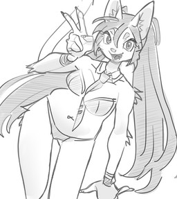 accessory alternate_species anthro breasts clothing female female_anthro fingerpads fur furrification gesture hair hand_gesture long_hair looking_at_viewer navel necktie open_mouth pawpads pigtails simple_background smile solo topwear underwear v_sign white_background secretartist vocaloid yamaha_corporation hatsune_miku domestic_cat felid feline felis mammal 2026 digital_media_(artwork) monochrome sketch