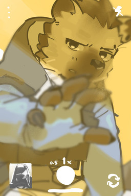 anthro camera_hud clothed clothing ear_piercing eyebrow_piercing facial_piercing fingerless_gloves fur gloves handwear looking_at_viewer male piercing solo nigirikobushi2 arknights hypergryph studio_montagne doctor_(arknights) spot_(arknights) hyena mammal spotted_hyena 2025 2:3 hi_res