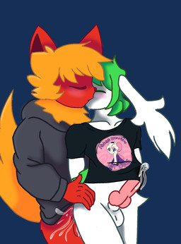 anthro blonde_hair blush bodily_fluids butt cum cum_on_butt cum_on_shirt duo genital_fluids green_hair hair kissing male male/male neck_tuft red_body saliva tuft white_body anonymous_artist nintendo pokemon reggie_(whygena) sora_(fursora) canid canine canis eeveelution flareon generation_1_pokemon generation_4_pokemon legendary_pokemon mammal pokemon_(species) shaymin sky_forme_shaymin wolf alpha_channel tagme
