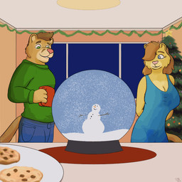 anthro assisted_exposure christmas_tree clothing discarded_clothing female genitals group holidays male male/female nude penis plant snow_globe snowman squish tree trio vulva pickles-hyena christmas cougar felid feline lion mammal pantherine animated