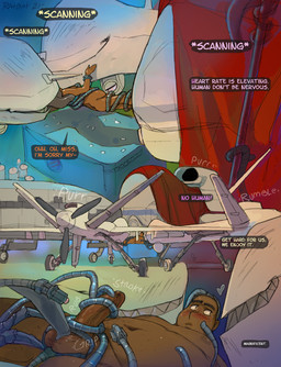 1_eye 5_fingers aircraft airplane ambiguous_gender balls black_hair blush brown_balls brown_body brown_glans brown_penis brown_skin claws dark_body dark_skin dialogue drone_(vehicle) erection female feral fingers genitals glans group group_sex hair heart_symbol humanoid_genitalia humanoid_penis imminent_sex interspecies interspecies_romance larger_female living_vehicle_on_human machine male male/female mechadendrites mechadendrites_around_penis nervous nervous_look not_furry nude nude_human nude_male penile penis rubbing_penis sex sharp_teeth size_difference smaller_male smile smirk speech_bubble stroking_penis teeth text threesome trio vehicle ratbat mq-1_predator animate_inanimate dire_aircraft dire_machine dire_vehicle human living_aircraft living_machine living_vehicle mammal 2021 comic digital_drawing_(artwork) digital_media_(artwork) english_text hi_res signature watermark