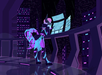 anthro boots clothed clothing cyberpunk female footwear leaning leaning_forward machine shoes solo synthwave phlegraofmystery canid canine mammal robot