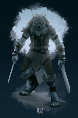 anthro arm_tuft armor biped black_nose brown_body cheek_tuft chess claws clothed clothing dagger detailed_background digitigrade facial_tuft fangs fur grey_body grey_fur hair long_hair looking_at_viewer male melee_weapon snow solo sword teeth tuft weapon white_body yellow_eyes hitmore bethesda_game_studios microsoft skyrim the_elder_scrolls kjeld canid canine dire_wolf mammal prehistoric_species 2019 digital_media_(artwork) hi_res