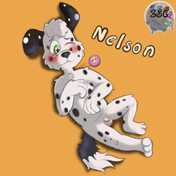 anthro balls floppy_ears genitals gift lying male nude penis smile smiling_at_viewer solo spots young nelson88 somestickygoo canid canine mammal colored_sketch hi_res sketch