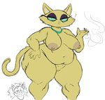 anthro big_breasts breasts cellulite cigarette eyeshadow female fur green_eyes jewelry jewelry_only makeup mature_anthro mature_female navel necklace necklace_only nipples nude overweight overweight_anthro overweight_female pink_nipples question_mark smoking solo thick_thighs yellow_body yellow_fur sssonic2 ophelia_(sssonic2) domestic_cat felid feline felis mammal colored_sketch hi_res sketch