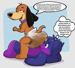 anthro brown_body clothed clothing diaper diaper_fetish duo facesitting feces full_diaper male male/male plushie sitting_on_another soiled soiled_diaper tail text unclean_diaper used_diaper wearing_diaper baltnwolf augie_doggie_and_doggie_daddy hanna-barbera jellystone_(hbo_max) doggie_daddy animate_inanimate canid canine canis domestic_dog fox living_plushie mammal digital_media_(artwork) english_text hi_res