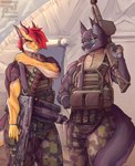 amber_eyes anthro bad_trigger_discipline black_sclera blue_eyes cross-popping_vein duo female female/female fur gun hair horn looking_at_viewer military muscular muscular_female ranged_weapon rifle scales scar smile soldier tail warrior weapon weapon_on_shoulder jack_rip a_man_in_a_beasts_world mythology amber_hellfire_(ghilliecamo) lara_shepard_(ghilliecamo) canid canine canis dragon mammal mythological_creature mythological_scalie scalie wolf absurd_res digital_media_(artwork) hi_res