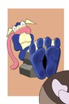 2_toes ambiguous_gender anthro bound feet foot_focus membrane_(anatomy) nude plantigrade restraints soles solo stocks toes webbed_feet wide_eyed wrinkled_feet wrinkles detectivebubble nintendo pokemon amphibian frog generation_6_pokemon greninja pokemon_(species) absurd_res hi_res