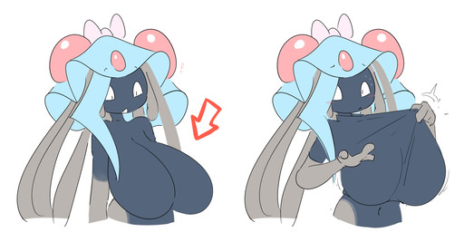 aged_up anthro big_breasts black_body black_clothing black_shirt black_skin black_topwear breasts clothed clothing clothing_pull directional_arrow exclamation_point female gesture pokemorph pseudo_hair shirt shirt_pull solo tentacle_hair tentacles tight_clothing tight_shirt tight_topwear topwear topwear_pull elpatrixf nintendo pokemon lolicool_(elpatrixf) aquatic cnidarian generation_1_pokemon pokemon_(species) tentacruel hi_res