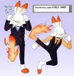 3_toes anthro anthrofied barefoot cigarette clothed clothing cosplay crossover_cosplay feet fire gradient_background male plantigrade pokemorph simple_background solo text toes jinu nintendo one_piece pokemon sanji_(one_piece) generation_8_pokemon lagomorph mammal pokemon_(species) scorbunny 2019 crossover english_text hi_res