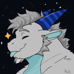 anthro blue_chest blue_horn eyes_closed facial_hair fur goatee grey_body grey_fur horn male side_view sky solo star starry_sky tongue tongue_out novarexxel mythology nova_(novarexxel) dragon mythological_creature mythological_scalie scalie 1:1 absurd_res hi_res icon portrait shaded simple_shading