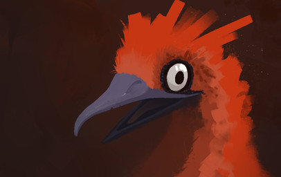 ambiguous_gender beak feathers feral open_beak open_mouth red_body red_feathers silly simple_background solo surprised shufflefur ambiguous_species avian headshot_portrait portrait