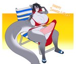 anthro balls big_balls big_breasts big_butt big_penis black_hair black_nose blue_eyes breasts butt clothed clothed_anthro clothed_gynomorph clothed_intersex clothing ear_piercing erection footwear fur genitals grey_body grey_fur gynomorph hair huge_balls humanoid_genitalia humanoid_penis intersex looking_at_viewer nipples penis piercing red_hair sandals seat shark_tail sharp_teeth shoes simple_background sitting solo teeth thick_thighs white_body white_fur berruchan angelina_marie canid canine canis fish hybrid mammal marine shark wolf