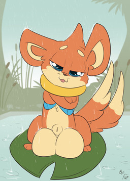 2_tails animal_genitalia anthro balls big_balls biped black_nose blep countershade_face countershade_fur countershade_torso countershading crossed_arms day dipstick_tail eyebrows front_view fur genitals half-closed_eyes head_tuft huge_balls hyper hyper_balls hyper_genitalia lily_pad looking_at_viewer male markings multi_tail multicolored_body multicolored_fur narrowed_eyes orange_body orange_fur outside plant raining sheath solo standing tail tail_markings tan_body tan_countershading tan_fur tan_markings tongue tongue_out tuft two_tone_body two_tone_fur water fuf nintendo pokemon buizel generation_4_pokemon generation_5_pokemon hybrid minccino pokemon_(species) 2018 hi_res