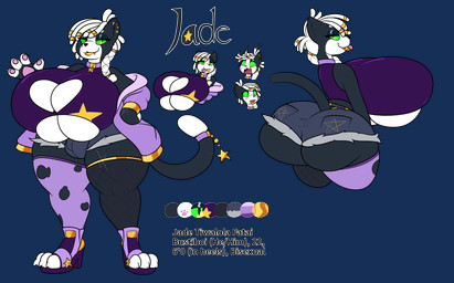 anthro big_breasts bottomwear bracelet braided_hair breast_squish breasts bulge clothing collar collar_on_tail collar_tag dreadlocks eyelashes fangs footwear glistening_eyelids gold_(metal) gold_bracelet gold_jewelry gynomorph hair hair_cuffs hand_on_hip heart_clothing heart_symbol heart_topwear high_heels hotpants huge_breasts hyper hyper_breasts intersex jacket jewelry latex latex_clothing legwear lidded_eyes lipstick looking_at_viewer makeup narrowed_eyes ponytail shoes shorts solo squish stockings teeth thick_thighs topwear nocom domestic_cat felid feline felis mammal tuxedo_cat absurd_res alpha_channel hi_res model_sheet busty_boy_(lore)