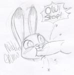 animal_genitalia animal_penis anthro blush buckteeth canine_genitalia canine_penis cock_and_ball_torture dialogue disembodied_penis duo female genital_torture genitals knot male male/female penis penis_bite simple_background teeth text white_background briskby disney zootopia judy_hopps lagomorph leporid mammal rabbit 2018 english_text sketch