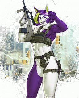 abstract_background anthro clothed clothing femboy gun holding_gun holding_object holding_ranged_weapon holding_weapon jockstrap looking_at_viewer male ranged_weapon rifle skimpy solo steyr_aug tactical_gear underwear weapon dakaliginous steyr_arms grier_(dakaliginous) bat mammal hi_res