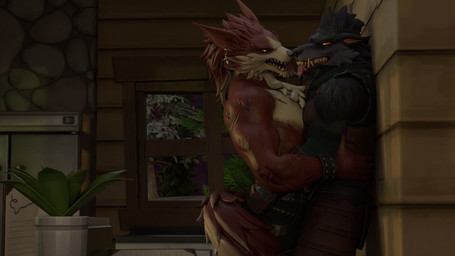 5_fingers accessory against_surface against_wall anthro appliance armband armor armwear belt belt_buckle black_headband bodily_fluids bottomwear brown_armwear brown_bottomwear brown_clothing brown_pants buckle chain_jewelry chest_scar chest_tuft clothed clothing denim denim_bottomwear denim_clothing duo ear_piercing ear_ring ears_down facial_tuft fangs fingers french_kissing fridge fur glowing glowing_eyes grey_body grey_fur hand_on_another's_butt hand_on_butt headband holding_butt hug hugging_another inside jeans kissing kitchen_appliance leather leather_armwear leather_clothing male male/male multicolored_body multicolored_fur muscular muscular_anthro muscular_arms muscular_male narrowed_eyes night open_mouth orange_eyes orange_sclera pants pecs piercing pivoted_ears plant pseudo_hair pupils red_armor red_body red_fur red_tail ring_piercing saliva saliva_on_tongue saliva_string scar sharp_teeth sleeveless_clothing slit_pupils straps tail teeth tongue tongue_out topless topless_anthro topless_male tree tuft unimpressed window yellow_sclera jop epic_games fortnite mythology dire_(fortnite) lycan_west_(fortnite) canid canine canis mammal mythological_canine mythological_creature werecanid werecanine werecreature werewolf wolf 16:9 2025 3d_(artwork) blender_(artwork) digital_media_(artwork) hi_res widescreen