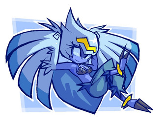 blue_body blue_eyes blue_feathers blue_skin bra breasts claws clothing feathers female hair medium_breasts smile solo underwear white_hair wings unknown_artist european_mythology greek_mythology mythology shantae_(series) wayforward shantae avian bird harpy humanoid mythological_avian mythological_creature full-length_portrait portrait