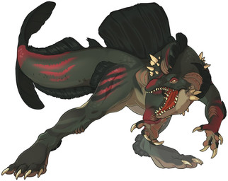 ambiguous_gender biped claws glistening glistening_eyes green_body markings open_mouth orange_eyes red_body red_stripes red_tongue simple_background solo spikes spikes_(anatomy) standing striped_markings striped_tail stripes tail tail_markings teeth three-quarter_view toe_claws tongue unsigned white_background rayliicious aquatic dinosaur fish hybrid prehistoric_species reptile salmon salmonid_(fish) saurischian scalie theropod full-length_portrait portrait
