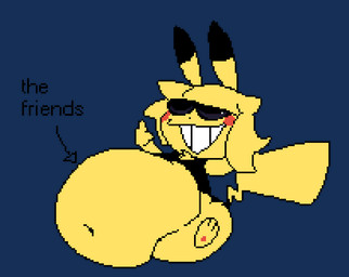 abdominal_bulge ambiguous_anthro ambiguous_gender ambiguous_pred anthro anthro_pred arrow_pointing_to_belly belly big_belly biped black_clothing black_ear_tips black_nose black_shirt black_stripes black_text black_topwear bloated blonde_hair bottomless bottomless_ambiguous bottomless_anthro cheek_spots clothed clothed_ambiguous clothed_anthro clothing contextual_arrow dipstick_ears directional_arrow dot_nose ear_markings eat_your_friends_day eyewear feet fingers fully_inside fur gesture glasses hair hand_gesture huge_belly lightning_tail markings monotone_arms monotone_clothing monotone_hair monotone_hands monotone_shirt monotone_topwear multicolored_ears navel same_size_vore satisfied semi-anthro shirt side_view simple_background sitting small_feet soft_vore solo spread_legs spreading striped_back stripes sunglasses tail text thick_thighs thumbs_up toothy_smile topwear transparent_background two_tone_ears two_tone_tail unseen_prey vore wearing_glasses wearing_sunglasses wide_hips wide_smile yellow_arms yellow_body yellow_ears yellow_face yellow_feet yellow_fur yellow_hands yellow_legs yellow_tail meatcanister nintendo pokemon daniel_(meatcanister) generation_1_pokemon mammal pikachu pokemon_(species) rodent 2026 alpha_channel digital_media_(artwork) english_text full-length_portrait pixel_(artwork) portrait male_(lore)