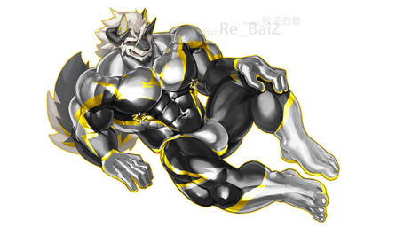 2_horns abs anthro barazoku beard biceps black_body black_bodysuit black_clothing black_fur black_horn black_skinsuit bodysuit bulge clothing curled_horn deltoids facial_hair feet fur gloves grey_bodysuit grey_clothing grey_gloves grey_handwear grey_skinsuit hair handwear horn lightning_bolt_print lying male multicolored_body multicolored_bodysuit multicolored_clothing multicolored_fur multicolored_skinsuit muscular muscular_anthro muscular_male navel nipple_piercing nipple_ring nipples on_ground on_side pecs piercing print_bodysuit print_clothing ring_piercing simple_background skinsuit solo text tight_clothing toes white_background white_body white_fur white_hair yellow_body yellow_fur re_baiz rexwolf_arashi canid canine canis mammal wolf 16:9 2025 absurd_res artist_name digital_media_(artwork) hi_res watermark widescreen