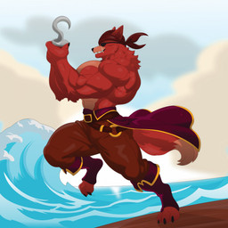 accessory anthro belt biceps big_muscles bottomwear brown_bottomwear brown_clothing brown_pants claws clothed clothing deltoids eye_patch eyewear facial_scar fluffy footwear fur gold_(metal) gold_tooth headband hook hook_hand huge_muscles male male_anthro multicolored_body multicolored_fur muscular muscular_anthro muscular_male pants pecs red_body red_fur scar side_view sky solo tail topless topless_anthro topless_male triceps two_tone_body two_tone_fur two_tone_tail wave otrofurryhorny five_nights_at_freddy's scottgames foxy_(fnaf) canid canine fox mammal 2026 digital_drawing_(artwork) digital_media_(artwork) hi_res