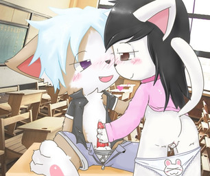 3_toes 4_fingers after_orgasm anthro anthro_on_anthro balls black_hair black_nose blue_hair blush bodily_fluids bottomwear brown_body brown_eyes brown_fur butt classroom clothed clothed_sex clothing cum cum_on_hand cum_on_penis cute_fangs desk duo ears_down erection eye_contact fangs feet female fingering fingering_self fingers fur furniture genital_fluids genitals hair half-closed_eyes handjob interspecies long_hair looking_at_another looking_pleasured male male/female masturbation mutual_masturbation narrowed_eyes on_desk open_bottomwear open_clothing open_mouth open_shirt open_shorts open_smile open_topwear panties panties_down pants partially_clothed penile penis penis_poking_out photo_background pivoted_ears purple_eyes raised_clothing raised_shirt raised_tail raised_topwear school sex shirt short_hair shorts sitting smile standing table tail tapering_penis teeth toes topwear unbuttoned underwear underwear_down unzipped vaginal vaginal_fluids vaginal_masturbation vulva white_body white_fur young young_anthro zipper clyndemoon chibs_(myaoduixa) clynarde_(clyndemoon) canid canine canis domestic_cat felid feline felis mammal wolf 2011 mixed_media photography_(artwork)