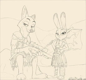 anthro armor caesars_legion clothing duo female flag gun holding_object male military_uniform new_vegas ranged_weapon rifle sitting sniper_rifle standing uniform weapon dotaluit disney fallout microsoft zootopia judy_hopps nick_wilde canid canine fox lagomorph leporid mammal rabbit red_fox true_fox