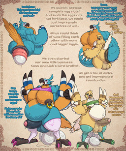 anal anal_fisting anal_oviposition anal_penetration anal_prolapse anthro backsack balls beak big_muscles big_pecs big_penis biped both_pregnant duo egg erection fisting foreskin genitals huge_pecs huge_penis humanoid_genitalia humanoid_penis hyper male male/male multiple_pregnancies muscular nipple_piercing nipple_ring nipples non-mammal_nipples oviposition pecs penetration penis piercing pregnant pregnant_anthro pregnant_male prolapse prostitution ring_piercing text vein veiny_penis toby_art breath_of_the_wild nintendo the_legend_of_zelda kass_(tloz) link link_(rito_form) avian rito 5:6 english_text hi_res