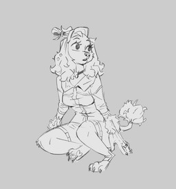 3_toes anthro bottomwear clothing collared_shirt dress_shirt feet female hair jewelry long_hair long_sleeves looking_aside looking_up necklace on_ground ring shirt shorts sitting snout solo tied_hair toes topwear ruffu canid canine mammal digital_drawing_(artwork) digital_media_(artwork) monochrome sketch