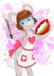 anthro apron apron_only batter biped blue_eyes bowl brown_hair closed_smile clothing container cooking eyewear female front_view glasses grey_body hair heart_symbol holding_object looking_at_viewer mouth_closed pink_nose round_ears round_glasses short_hair simple_background smile solo standing wearing_glasses wisk young young_anthro young_female risingdragon nina_(risingdragon) mammal mouse murid murine rodent 2025 alternate_version_at_source hi_res