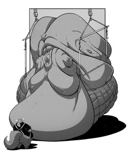 anthro belly belly_expansion big_belly big_butt big_moobs big_nipples bloated blob_body blobby body_expansion bottomwear butt cable captured clothing connershiba duo expansion extreme_size_difference fat_rolls fluffy folds forced gigantism hangar harness huge_belly huge_butt huge_moobs huge_nipples hyper hyper_belly immobile industrial looking_up macro macro_belly male male/male moobs morbidly_obese morbidly_obese_male nipples nude obese obese_anthro obese_male observation observing overweight overweight_anthro overweight_male rolls scales shocked size_difference standing stuck sunken_limbs suspension swollen tail warehouse weight_difference weight_gain rotundfox canid canine fox mammal 2026 absurd_res black_and_white digital_media_(artwork) greyscale hi_res line_art monochrome