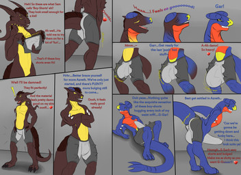 anthro aroused balls big_balls big_bulge big_penis big_tail bottomwear bulge butt clothing curious detailed_bulge dialogue erection erection_under_clothing genitals huge_balls huge_bulge huge_penis hyper hyper_balls hyper_bulge hyper_genitalia hyper_penis leaning leaning_forward male paws penis pokemon_speak raised_tail shorts solo spread_legs spreading stretched_clothing stretching tail tenting text thick_tail tight_bottomwear tight_bulges tight_clothing tight_shorts tight_underwear transformation transformation_sequence underwear conditional_dnp samagthrav2 nintendo pokemon azreth_(coredeath) alien arokkian garchomp generation_4_pokemon pokemon_(species) absurd_res comic english_text hi_res