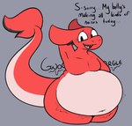 anthro belly big_belly big_tail bloated blush blush_lines dialogue embarrassed male obese overweight raised_tail rumbling_stomach shy solo tail talking_to_viewer text thick_thighs conditional_dnp verdantphysician litho_(verdantphysician) fish marine english_text