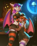 absurd_res anthro bat boob_hat braided_hair breasts clothing duo ear_piercing eyewear female glasses hair hi_res legwear mammal membrane_(anatomy) membranous_wings piercing pink_hair pinkaxolotl smile stockings wings