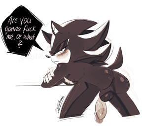 5_fingers angry annoyed anthro anus asking asking_viewer backsack balls bedroom_eyes big_penis black_body black_fur blush bubble_butt butt chest_tuft dialogue erection fingers fur genitals half-closed_eyes inviting inviting_to_sex leaning leaning_forward looking_at_viewer looking_back looking_back_at_viewer male narrowed_eyes penis penis_backwards perineum pouting presenting presenting_anus presenting_balls presenting_hindquarters presenting_penis profanity question question_mark raised_tail seductive solo speech_bubble tail talking_to_viewer text tuft sailorsonic sega sonic_the_hedgehog_(series) shadow_the_hedgehog eulipotyphlan hedgehog mammal black_and_white english_text hi_res monochrome signature