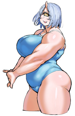 1_eye 1_horn biceps big_breasts breasts butt clothed clothing eyelashes fangs female grey_hair hair horn light_body light_skin looking_at_viewer musclegut muscular muscular_female muscular_humanoid narrowed_eyes not_furry one-piece_swimsuit open_mouth open_smile side_view simple_background slightly_chubby slightly_chubby_female slightly_chubby_humanoid smile smiling_at_viewer solo stretching swimwear teeth white_background yellow_eyes synecdoche plus-sized_elf hitome_(plus-sized_elf) cyclops horned_humanoid humanoid 2019 hi_res official_art portrait three-quarter_portrait