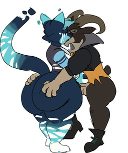 anthro balls bottomless butt butt_grab clothed clothing duo footwear footwear_only genitals hand_on_butt kissing male male/male masturbation mostly_nude topwear topwear_only apolonoise deadlock_(game) valve billy_(deadlock) glitch_(glitch308) bovid caprine felid feline goat mammal hi_res