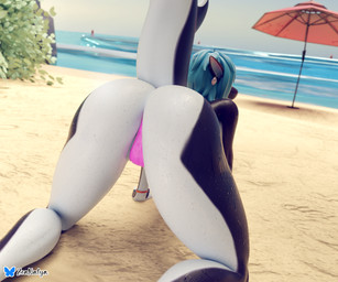 all_fours anthro beach big_butt bikini blue_hair butt clothing female hair jewelry looking_back multicolored_body pink_bikini pink_clothing pink_swimwear rear_view sea solo swimwear two-piece_swimsuit two_tone_body umbrella water rileyarlic_(artist) valorlynz_(modeler) zea_nalya aquatic cetacean dolphin mammal oceanic_dolphin orca toothed_whale 3d_(artwork) 6:5 digital_media_(artwork) hi_res
