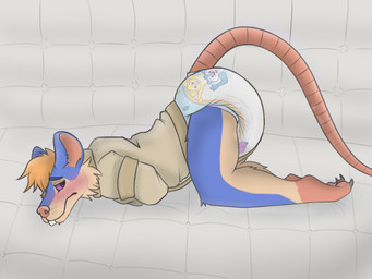 anthro ass_up bdsm blue_body blue_fur blush blush_lines clean_diaper clothed clothing diaper embarrassed fur hair kneeling lying male on_front orange_hair padded_room padded_walls purple_eyes restraints solo straitjacket tan_body tan_fur tinytails_(diaper) scripin abuniverse tinytails_(abuniverse) mori_ryker mammal murid murine rat rodent 4:3 absurd_res hi_res