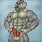 abs animal_genitalia animal_penis anthro anthrofied balls biceps big_muscles biped black_nose blue_eyes bodily_fluids canine_genitalia canine_penis erection fur genital_fluids genitals grey_body grey_fur knot male muscular muscular_anthro muscular_male pecs penis precum smile solo standing dreamworks madagascar_(series) north_wind the_penguins_of_madagascar agent_classified 1:1