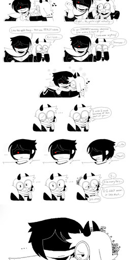 ambiguous_gender ambiguous_human anthro armor bashful blush clothed clothed_ambiguous clothed_anthro clothed_human clothed_male clothing dialogue duo eyewear glasses horn male male/ambiguous male_anthro possession sad scarf shadowed_face smile smirk speech_bubble text honkadoi deltarune undertale_(series) kris_dreemurr ralsei bovid caprine goat human mammal 2025 absurd_res comic digital_media_(artwork) english_text hi_res nonbinary_(lore)