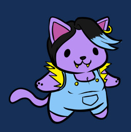 anthro black_hair blue_clothing blue_hair chibi clothed clothing ear_piercing fangs female hair multicolored_hair overalls paws piercing purple_body simple_background slightly_chubby slightly_chubby_female solo tail teeth transparent_background nrool undertale_(series) catty_cattenheimer domestic_cat felid feline felis mammal alpha_channel low_res