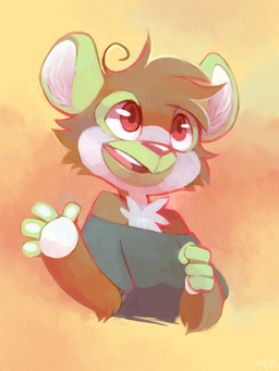 anthro black_clothing black_shirt black_topwear brown_body brown_fur clothing female fur green_body green_fur open_mouth open_smile orange_background pink_nose pink_tongue red_eyes shirt simple_background smile solo teeth tongue topwear white_body white_fur white_inner_ear yassui lemur mammal primate strepsirrhine 2014 3:4 bust_portrait digital_media_(artwork) digital_painting_(artwork) hi_res painting_(artwork) portrait shaded