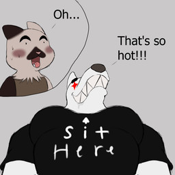 anthro arrow_sign black_clothing black_eyes black_nose black_shirt black_t-shirt black_topwear blush bodily_fluids brown_body brown_clothing brown_ears brown_fur brown_topwear brown_vest close-up clothing duo exclamation_point fangs front_view fur looking_at_another low-angle_view male male/male mismatched_ears multicolored_body multicolored_clothing multicolored_fur multicolored_shirt multicolored_t-shirt multicolored_topwear pecs pink_nose sharp_teeth shirt smile star_eyes surprised sweat t-shirt teeth text text_on_clothing text_on_t-shirt text_on_topwear three-quarter_view tongue topwear two_tone_body two_tone_clothing two_tone_fur two_tone_shirt two_tone_t-shirt two_tone_topwear vest white_body white_clothing white_ears white_fur white_shirt white_t-shirt white_topwear colossalstars canid canine canis domestic_cat domestic_dog felid feline felis mammal 2025 digital_media_(artwork) english_text hi_res