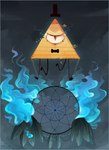 ambiguous_gender blue_fire bow_tie chain clothing colored_fire dreamcatcher fire hat headgear headwear loose_feather narrowed_eyes pupils slit_pupils solo top_hat yellow_body maplespyder disney gravity_falls bill_cipher euclidean eye_of_providence 2015 digital_media_(artwork) digital_painting_(artwork)