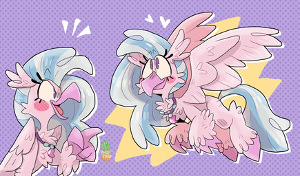 beak blue_hair blush eyelashes feathers female feral flying gesture hair hand_gesture jewelry multiple_poses necklace pink_body pink_feathers pointing pose solo tuft peanutcat62 european_mythology friendship_is_magic greek_mythology hasbro my_little_pony mythology silverstream_(mlp) avian hippogriff mythological_avian mythological_creature 2020 absurd_res hi_res
