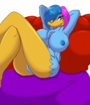 anthro areola beak big_breasts blue_body blue_eyes blue_feathers blue_hair breasts erect_nipples feathers female genitals hair huge_breasts multicolored_hair nipple_dip nipples non-mammal_breasts non-mammal_nipples nude pink_hair pussy solo two_tone_hair yellow_body yellow_skin mastergodai knuckle_up! jupiter_(mastergodai) anatid anseriform avian bird duck 2015